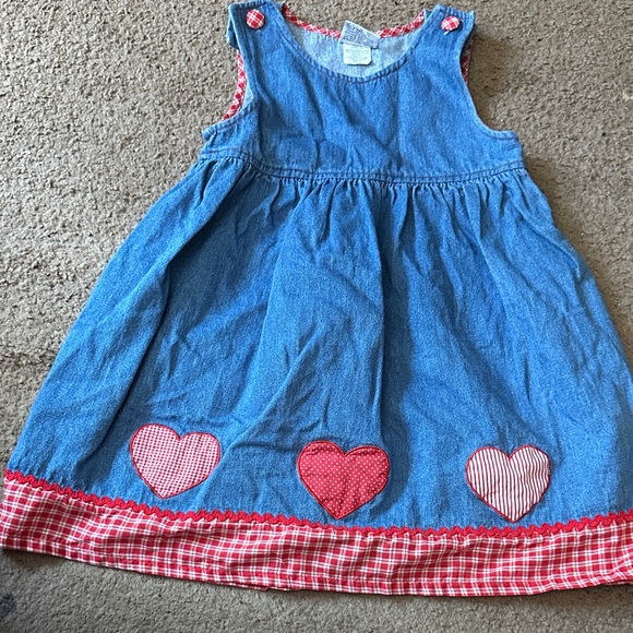 Vintage Blue Denim Dress with Red Heart Accents - Picture 1 of 3